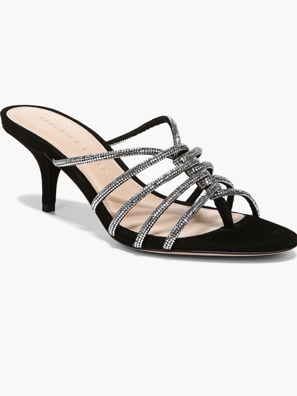 Veronica Beard Gaffney Crystal Kitten Heel High Heel Sandals Black Suede